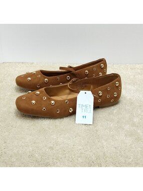 Time And Tru Cognac Studded Mary Jane Flats Loafers Slides Mules Slip-on WMNS 11